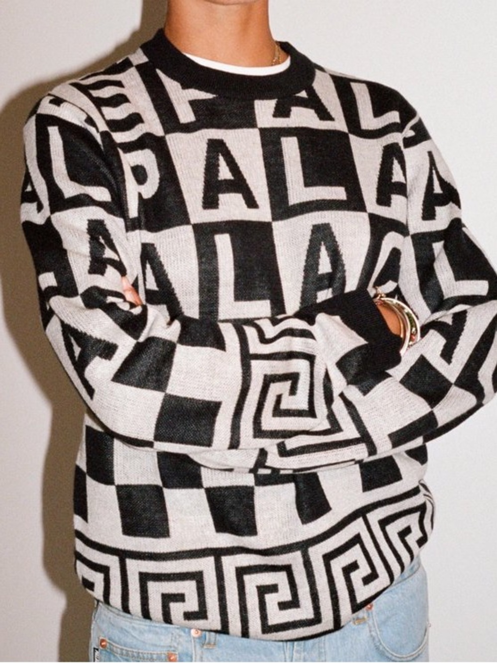 Palace Check it Knit Sweater Black/Grey - Picture 3 of 8